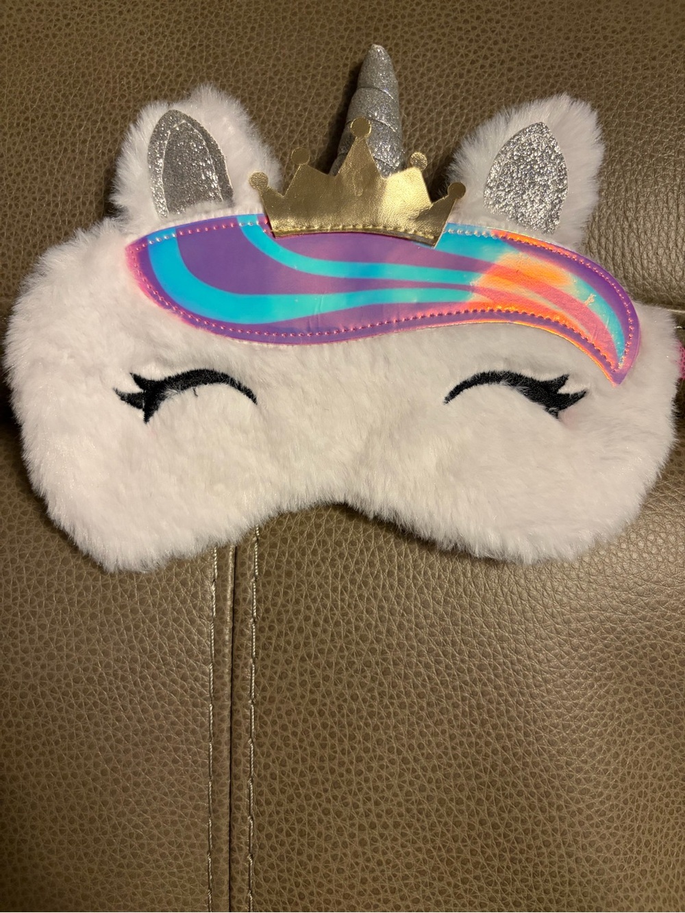 Claire’s - Plush Unicorn Sleep Mask - White with Iridescent Accent